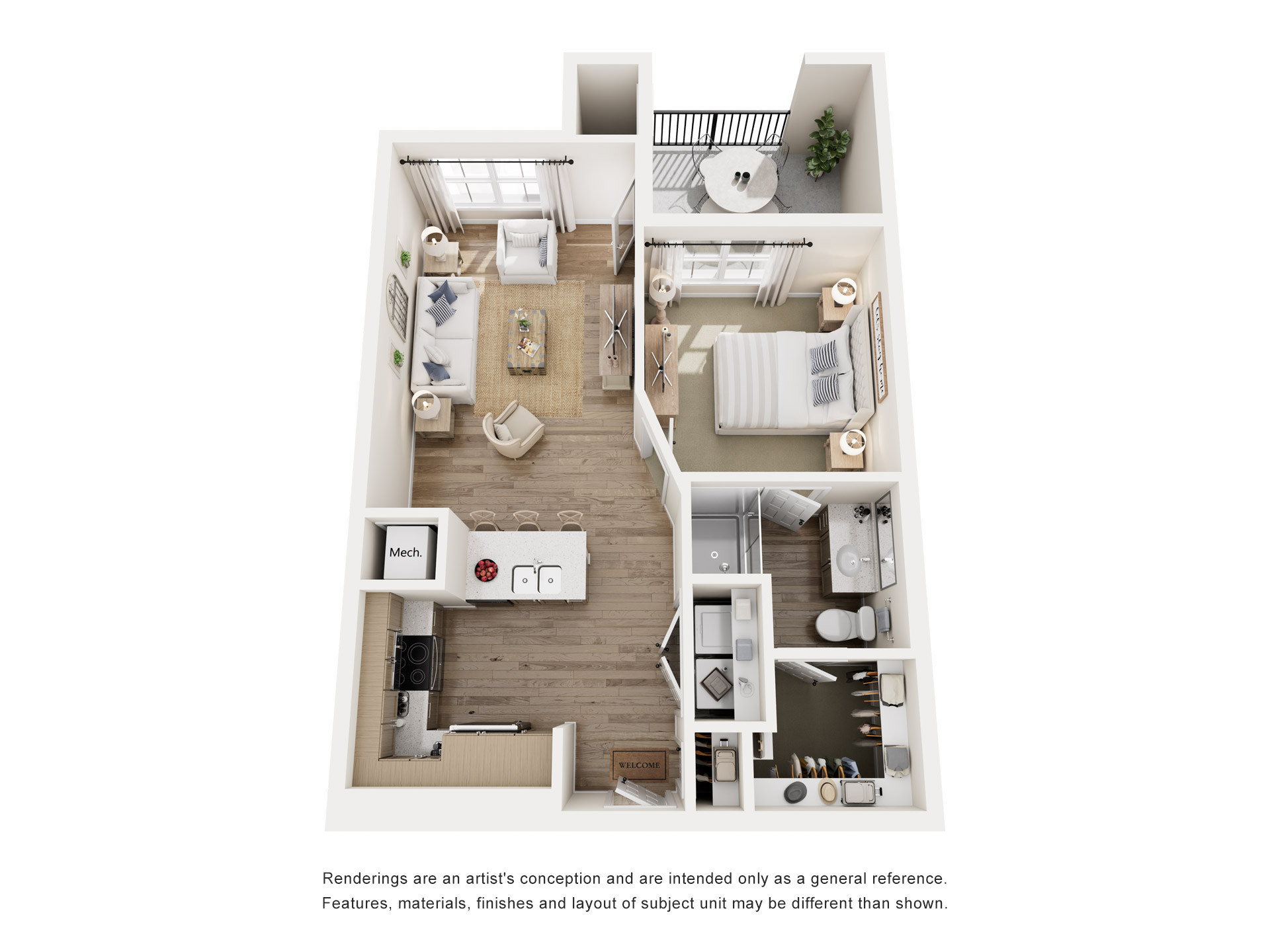 A floor plan of a house with a kitchen, living room, and two bedrooms.