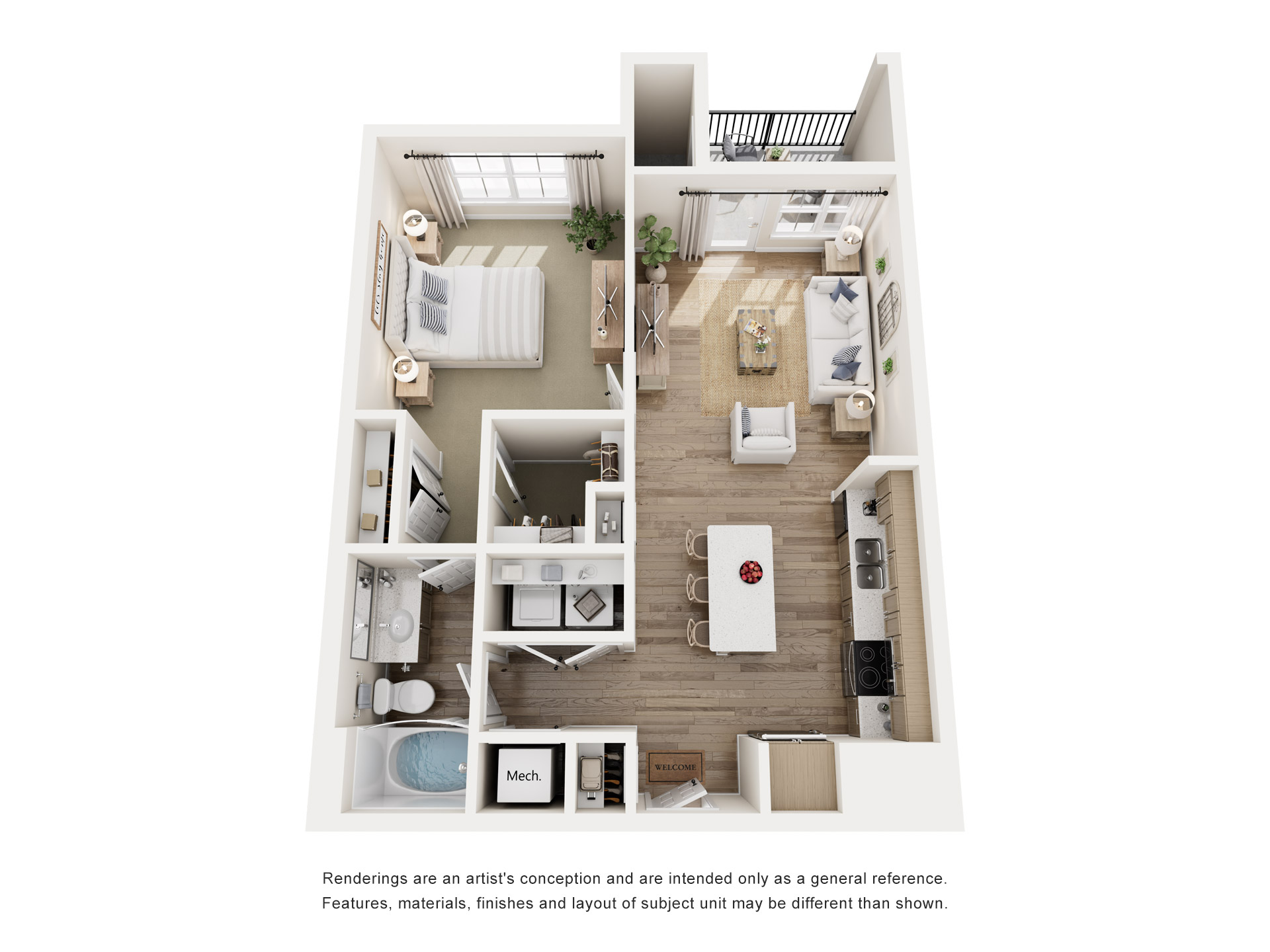 A floor plan of a house with a kitchen, living room, and two bedrooms.