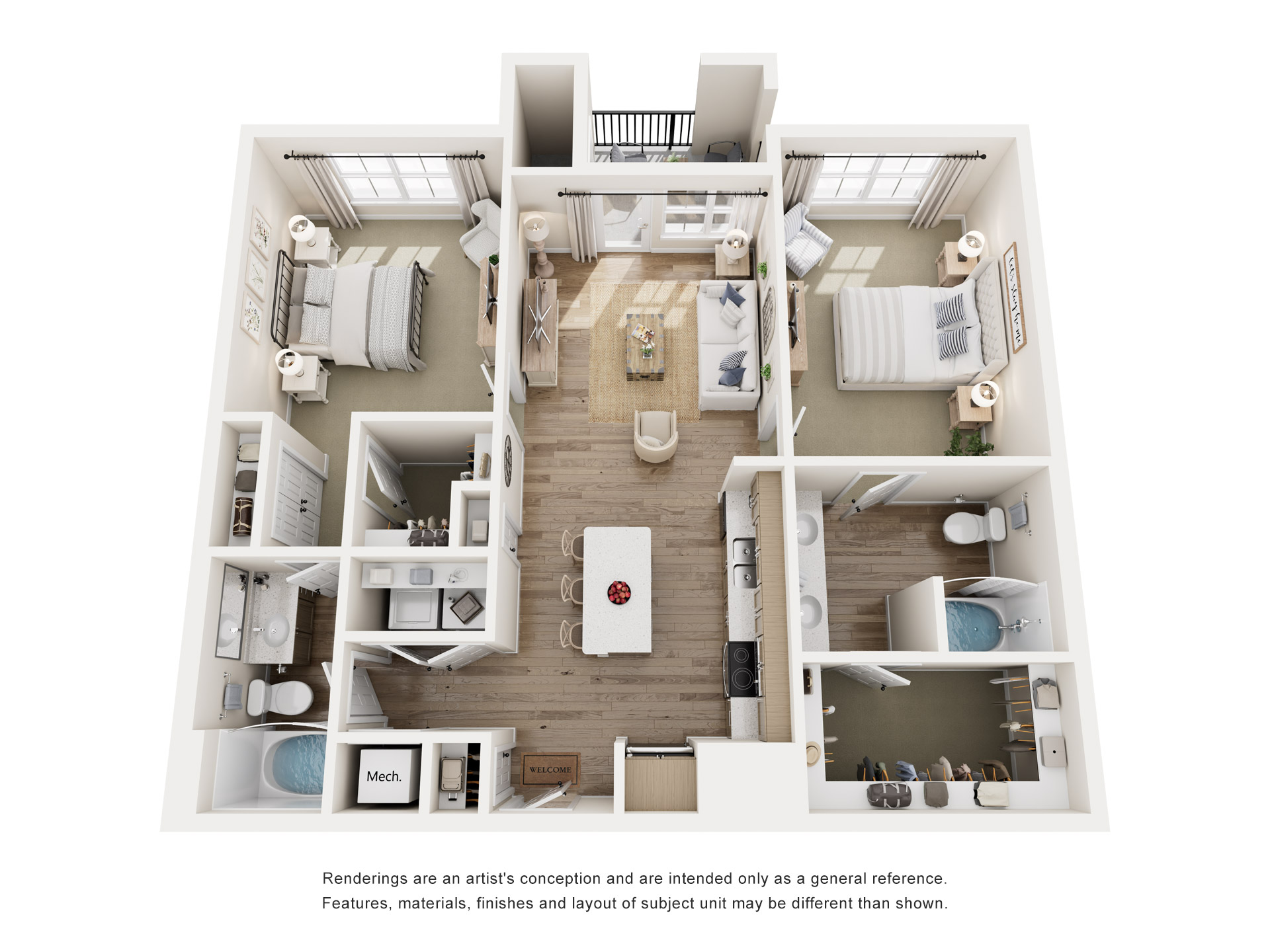 A floor plan of a house with a kitchen, living room, dining room, and bedrooms.