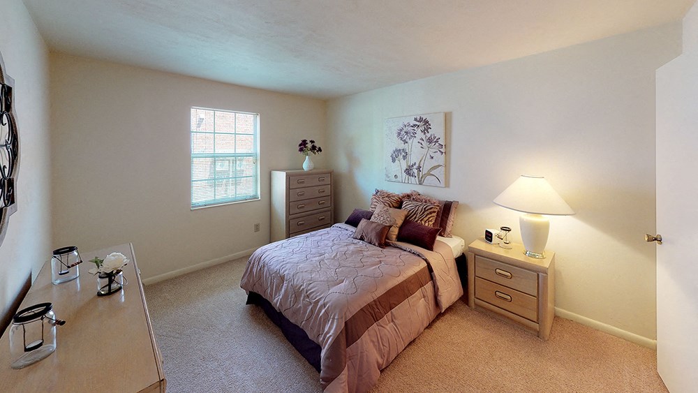 a bedroom with a bed and a dresser