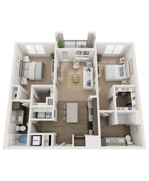 2 bedroom 2 bath apartment with patio