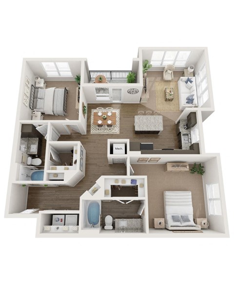 2 bedroom 2 bath apartment with balcony