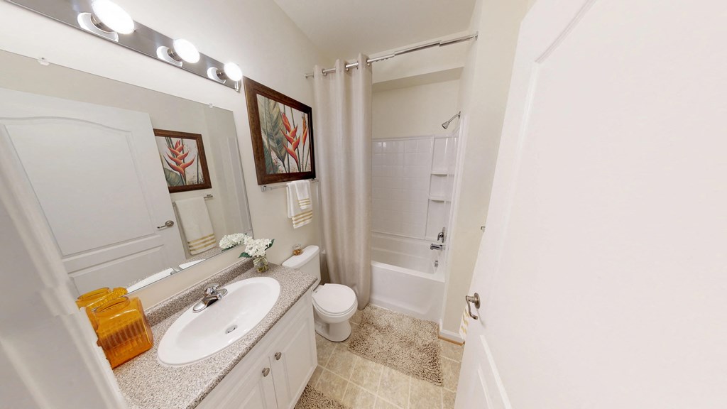 Bathroom with sink, toilet, shower and tub