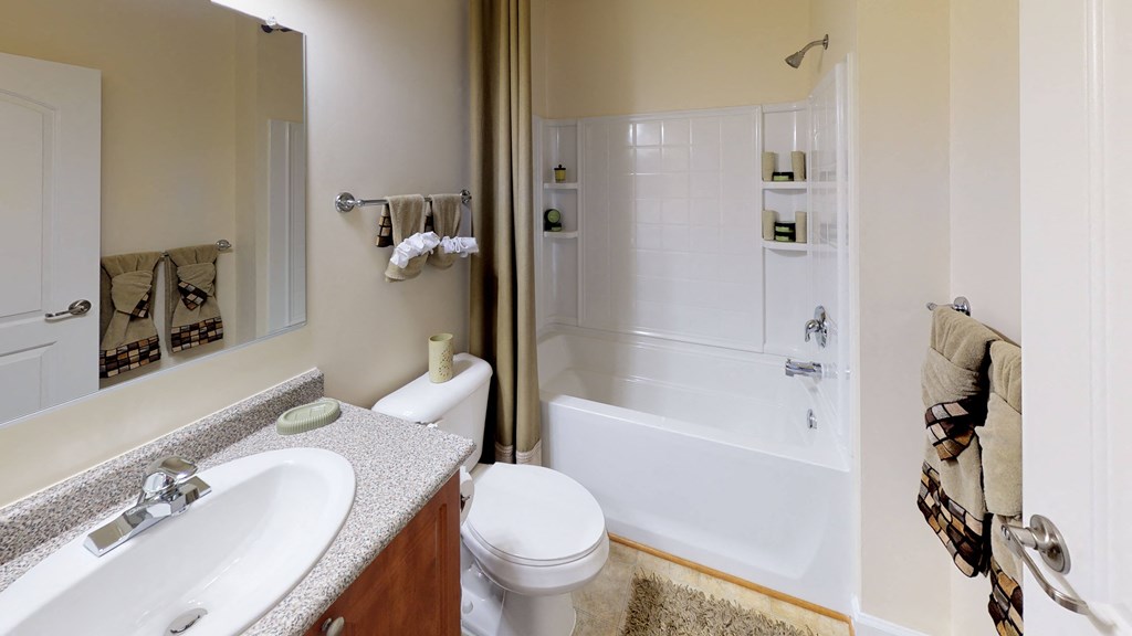 Bathroom with sink, toilet, shower and tub