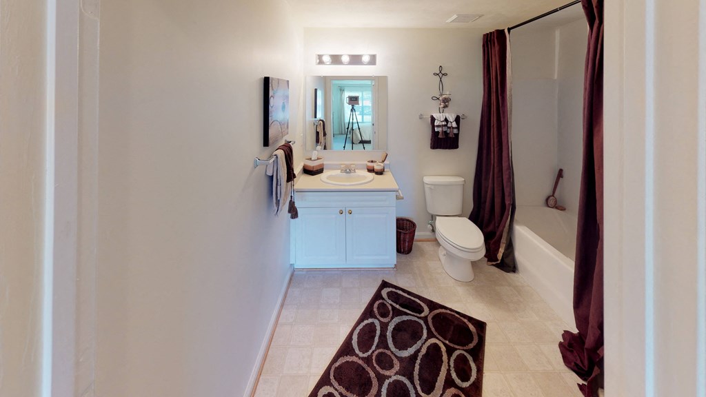 Bathroom with sink, toilet, shower and tub