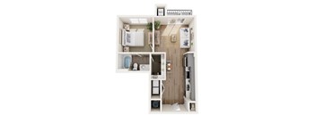 a stylized floor plan with a bedroom and a bathroom