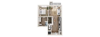 a stylized floor plan with a bedroom and a bathroom