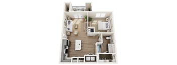a 3d rendering of a floor plan with a bedroom and living room