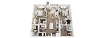 a 3d floor plan of a house with a bedroom and a kitchen