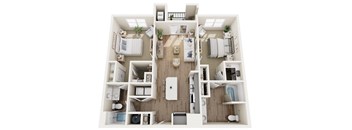 a 3d floor plan of a house with bedrooms and a living room