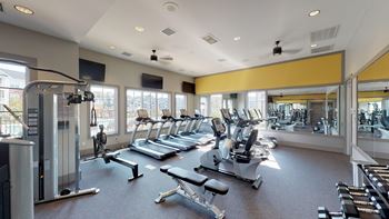 Fitness center with cardio equipment; free weights; flat screen TV