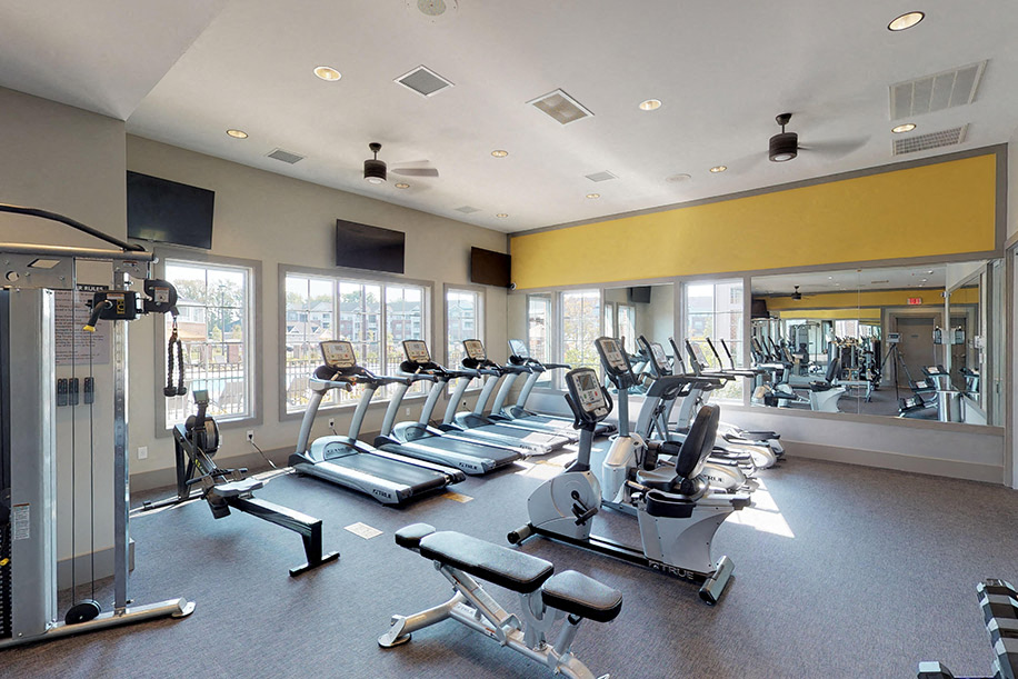 Fitness center with cardio equipment; free weights; flat screen TV