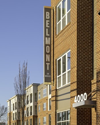 Exterior Exterior of four-story building with retail space available on the first floor