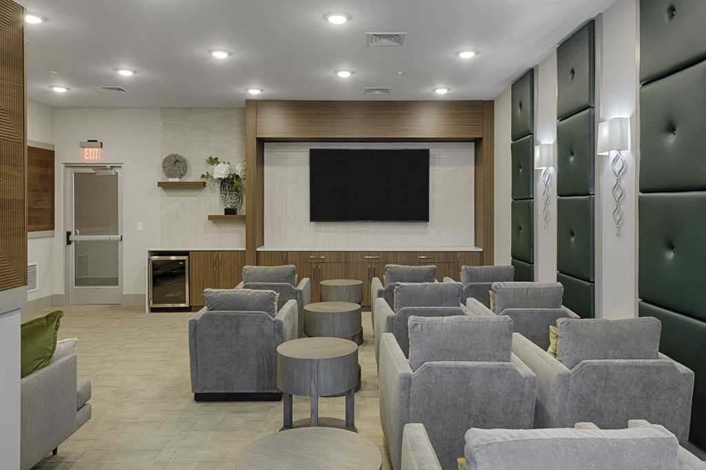 Movie theater with seating and TV