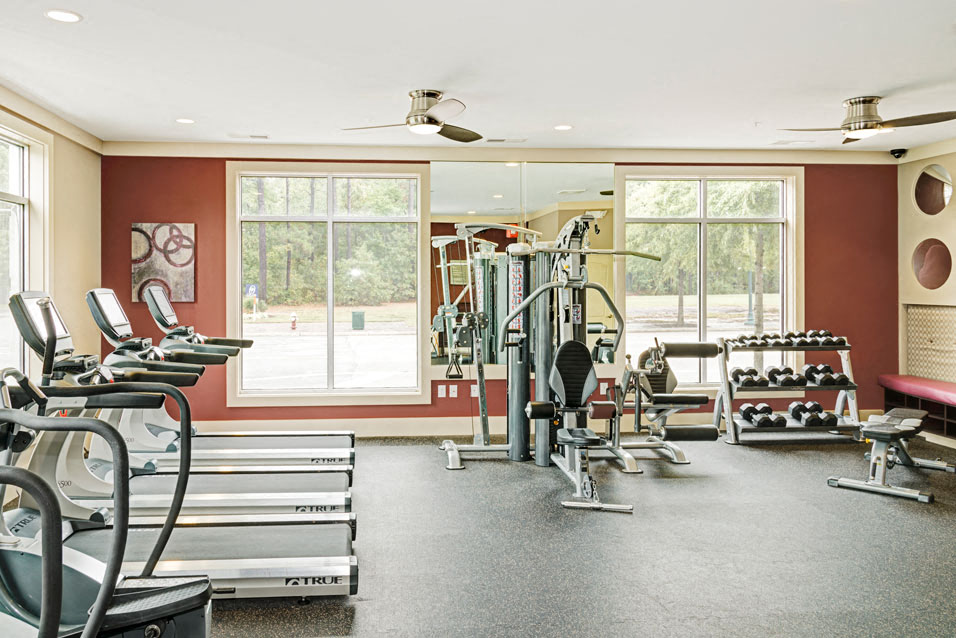 Fitness center with cardio equipment; free weights; resistance training equipment