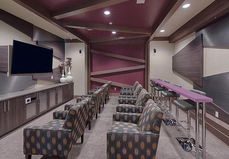 Movie theater with seating and TV