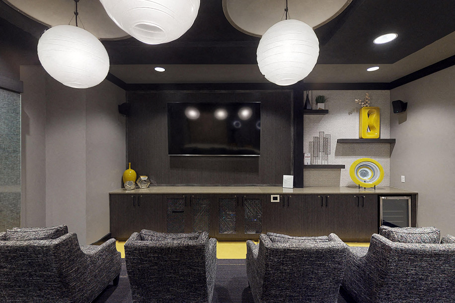 Movie theater with seating and TV