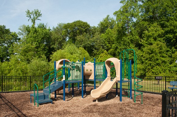 Playground surrounded by fence and trees