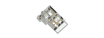 a 3d floor plan of a small house
