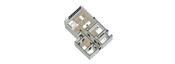 illustration of the first floor of a cabin floor plan
