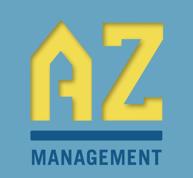 A blue and yellow logo with the word management below it.