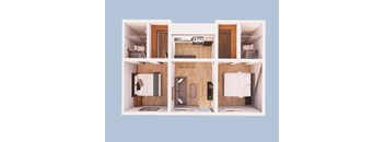 a top view of a model of a house with different rooms
