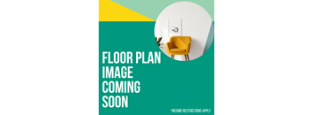 A poster with a yellow chair and a plant in a room with a white wall.