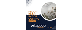 A poster with a bedroom image and text indicating a floor plan is coming soon.