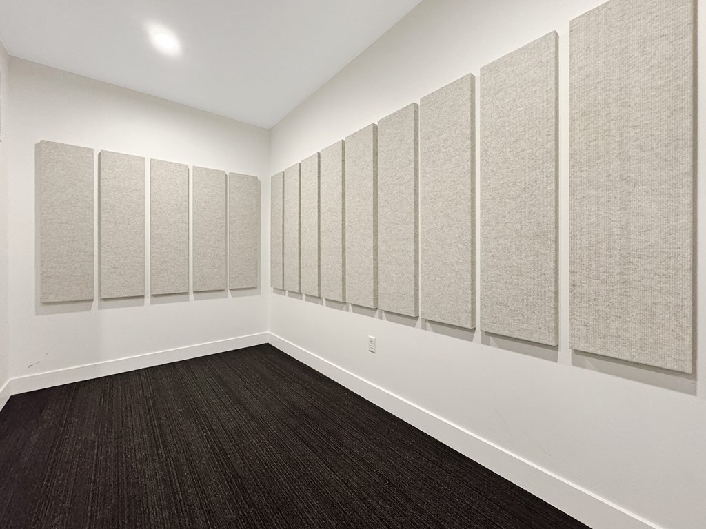 A room with acoustic panels on the wall.
