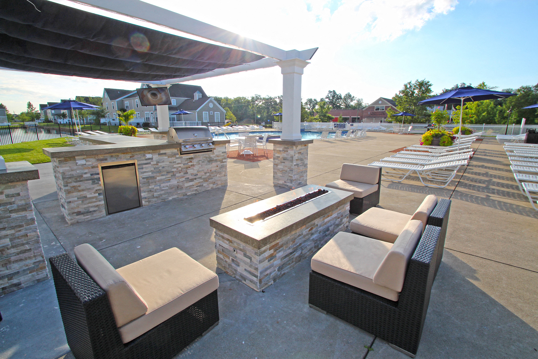 This is a picture of the fire pit in the pool area at Nantucket Apartments, in Loveland, OH.