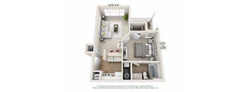 This is a 3D floor plan of a 563 square foot 1 bedroom Catamaran at Nantucket Apartments in Loveland, OH.