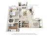 This is a 3D floor plan of a 900 square foot 1 bedroom Havon at The Sanctuary at Fishers Apartments in Fishers, IN.