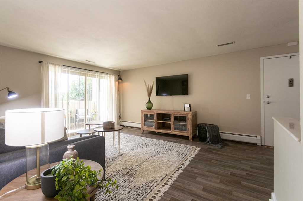 Living room and patio  at Aspen Village, Cincinnati