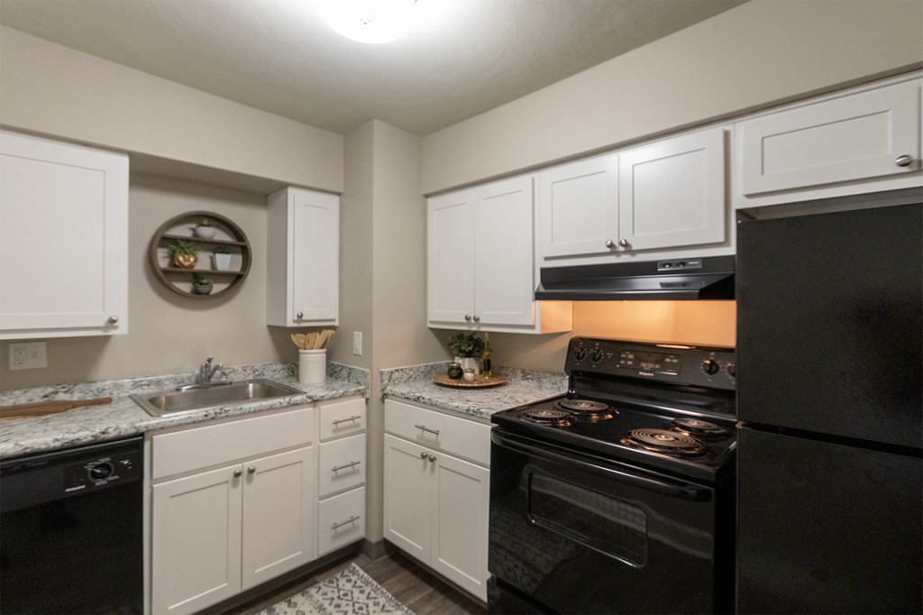 Kitchen With Black Appliances  at Aspen Village, Cincinnati, OH
