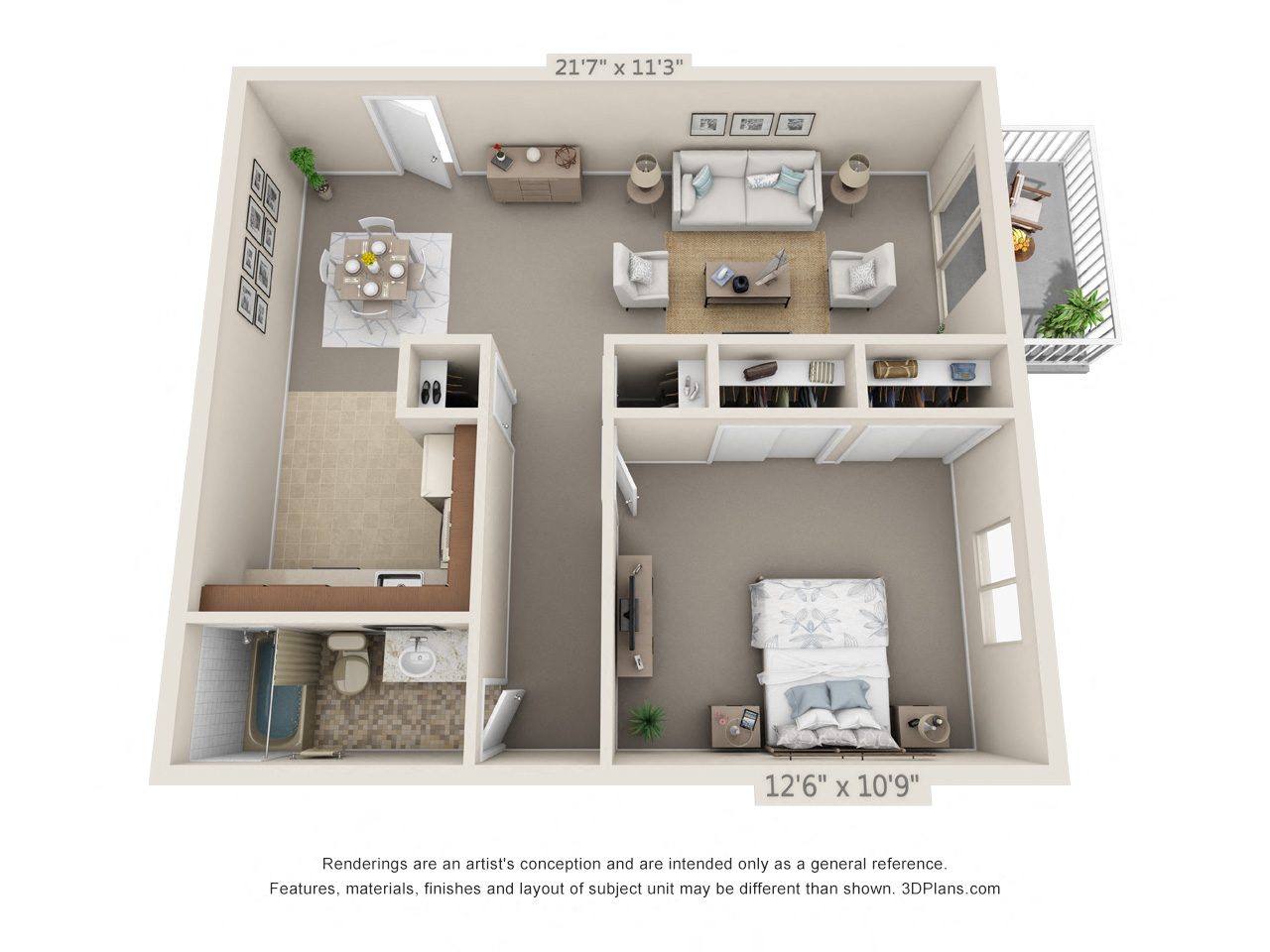 1 bed 1 bath floor plan B at Aspen Village, Ohio