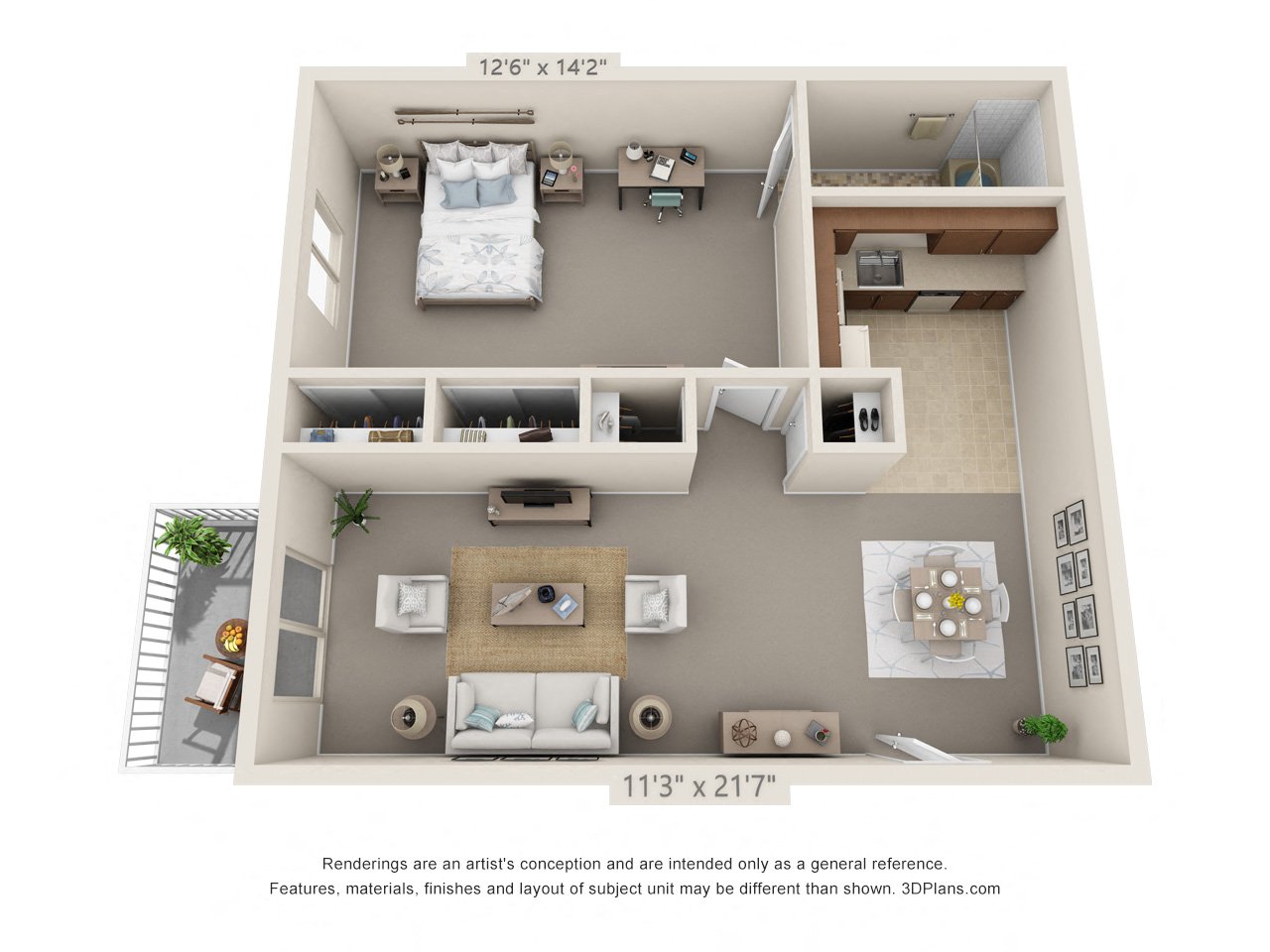1 bed 1 bath floor plan at Aspen Village, Cincinnati, OH