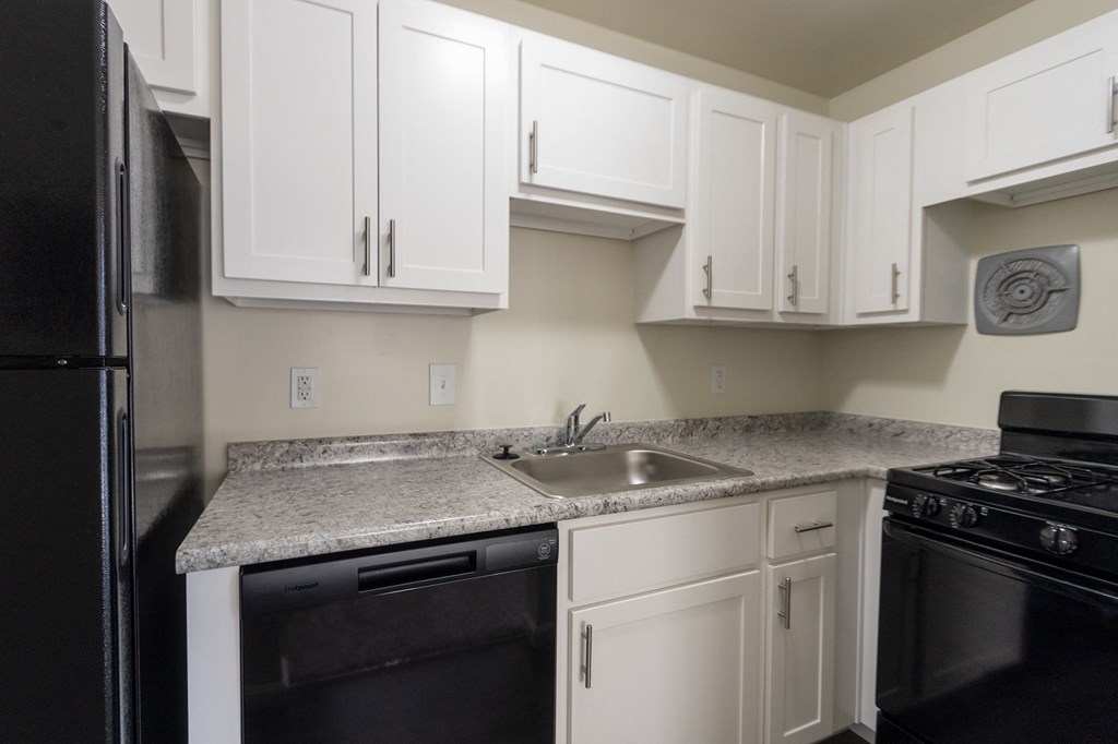This is a photo of the kitchen in the 543 square foot B-style, 1 bedroom, 1 bath apartment at Blue Grass Manor Apartments in Erlanger, KY.