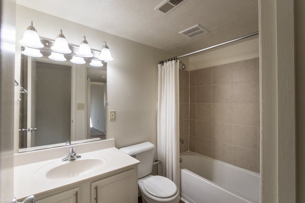 This is a photo of the bathroom in the 899 square foot, 2 bedroom, 1.5 bath apartment at Blue Grass Manor Apartments in Erlanger, KY.