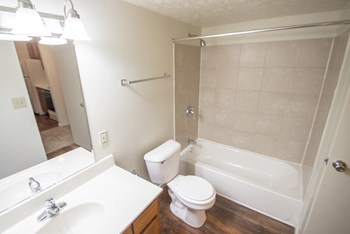 This is a photo of the bathroom in the 652 square foot, 1 bedroom, 1 bath A-style apartment at Blue Grass Manor Apartments in Erlanger, KY. - Photo Gallery 49