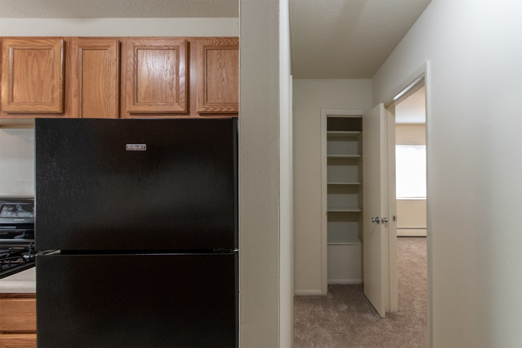 This is a photo of the linen closet in the 865 square foot, 2 bedroom, 1 and a half bath apartment at Blue Grass Manor Apartments in Erlanger, KY.