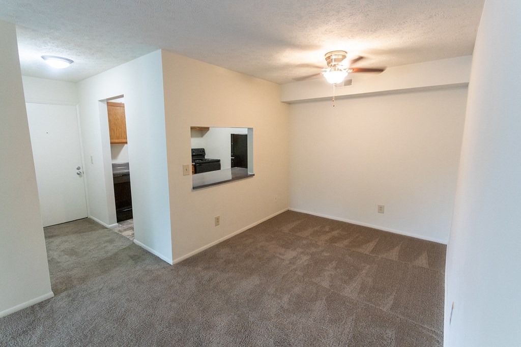 This is a photo of the dining room of the 902 square foot, 2 bedroom, 1 and a half bath apartment at Blue Grass Manor Apartments in Erlanger, KY.