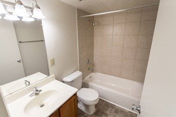 This is a photo of the full bathroom of the 902 square foot, 2 bedroom, 1 and a half bath apartment at Blue Grass Manor Apartments in Erlanger, KY. - Photo Gallery 44