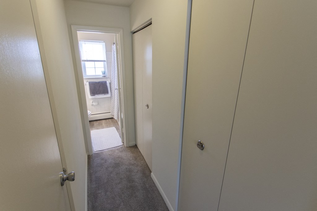 This is a photo of the hallway in the 740 square foot 1 bedroom model apartment at Compton Lake Apartments in Mt. Healthy, OH.