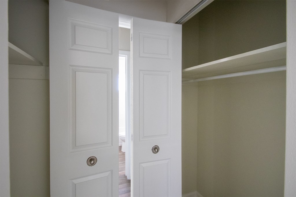 This is a photo of the bedroom closets in the 631 square foot, B-style (Ranch) 1 bedroom/1 bath floor plan at Colonial Ridge Apartments in the Pleasant Ridge neighborhood of Cincinnati, OH.