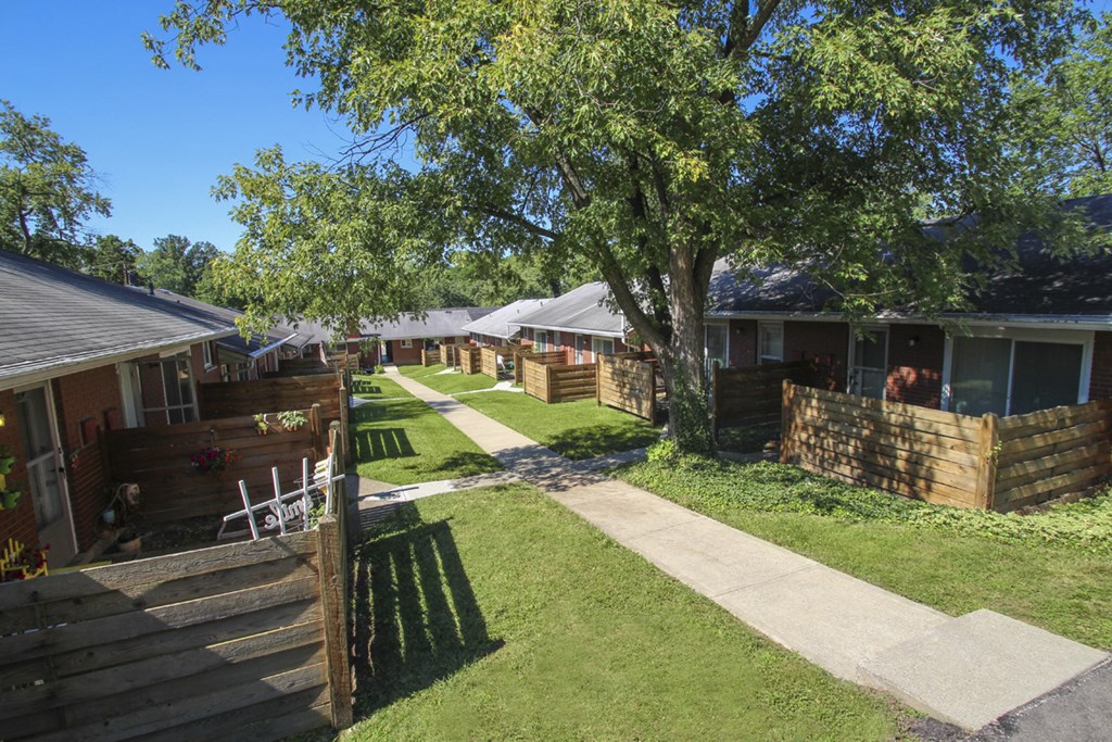 This is a photo of the private patios at Colonial Ridge Apartments in Cincinnati, OH.
