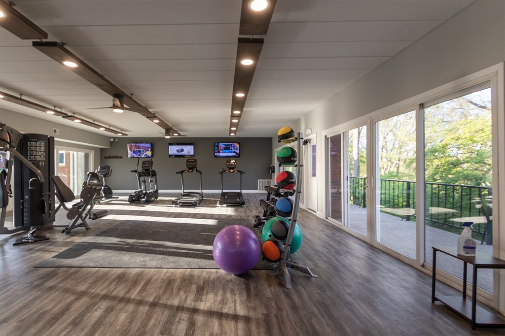 This is a photo of the fitness center at College Woods Apartments in the North College Hill neighborhood of Cincinnati, OH.