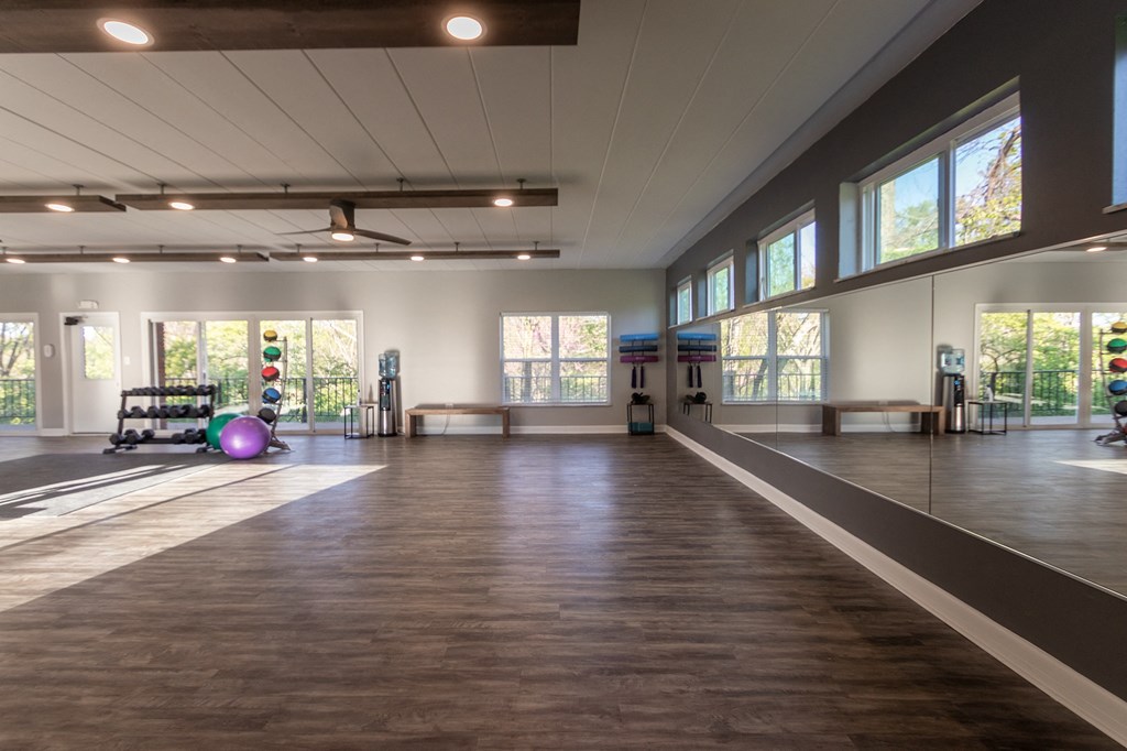 This is a photo of the fitness center at College Woods Apartments in the North College Hill neighborhood of Cincinnati, OH.