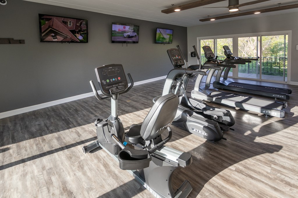 This is a photo of the fitness center at College Woods Apartments in the North College Hill neighborhood of Cincinnati, OH.