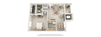 This is a 3D floor plan of a 650 square foot 1 bedroom apartment at Deer Hill Apartments in Cincinnati, OH.
