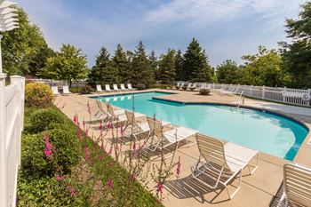 This is a picture of the  albamarle clubhouse pool area at Fairfield Pointe Apartments in Fairfield, Ohio.